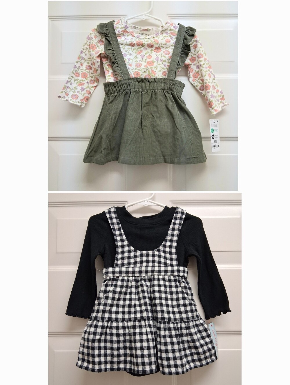 Carters Cat & Jack Jumper Pinafore Dress Lot of 2 Corduroy Floral Gingham 12M
